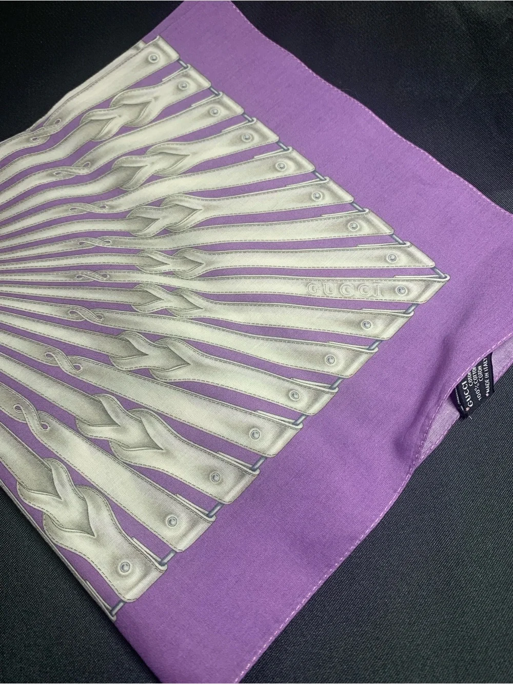 Gucci Purple Silk Scarf with Silver Accent Pattern